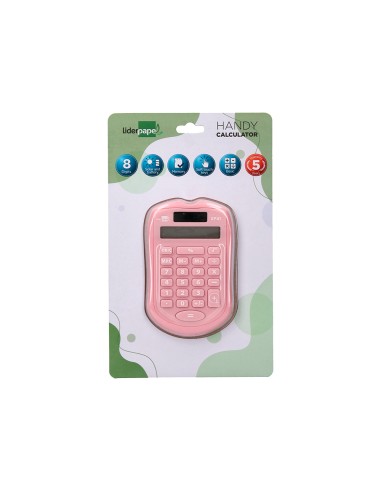 Calculadora liderpapel bolsillo xf41 8 digitos solar y pilas color rosa 94x595x105mm
