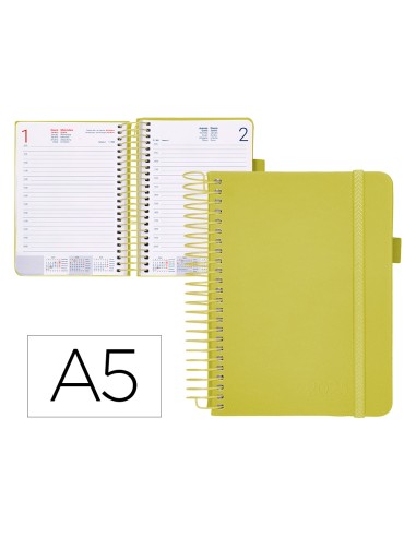 Agenda encuadernada liderpapel neon a5 2025 dia pagina color amarillo papel 70 gr