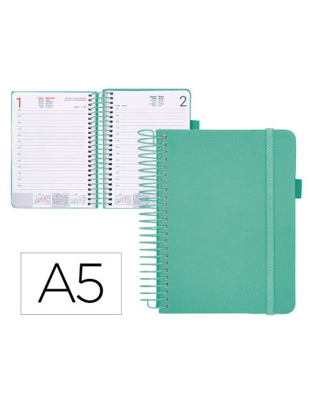 Agenda encuadernada liderpapel neon a5 2025 dia pagina color verde papel 70 gr