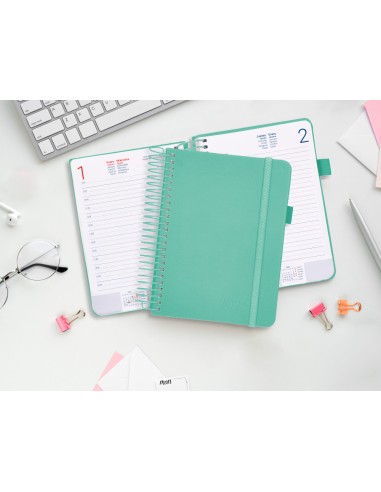 Agenda encuadernada liderpapel neon a5 2025 dia pagina color verde papel 70 gr