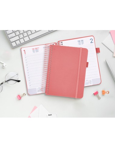 Agenda encuadernada liderpapel neon a5 2025 dia pagina color rosa papel 70 gr