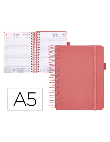 Agenda encuadernada liderpapel neon a5 2025 dia pagina color rosa papel 70 gr