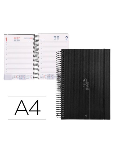 Agenda encuadernada liderpapel olbia a4 2025 dia pagina color negro papel 60 gr