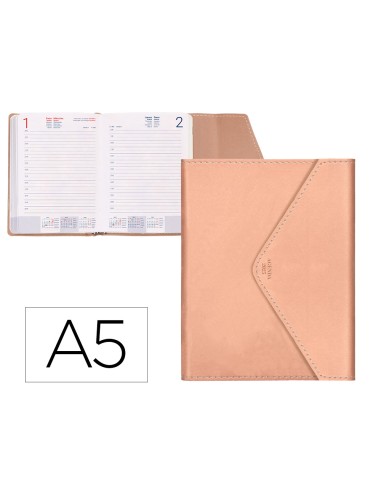 Agenda encuadernada liderpapel psara a5 2025 dia pagina color rosa nude papel 70 gr