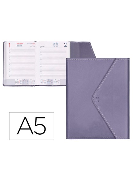 Agenda encuadernada liderpapel psara a5 2025 dia pagina color violeta papel 70 gr
