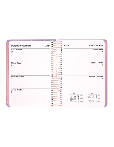 Agenda espiral liderpapel kimo los a6 2025 dia pagina malva papel 70 gr