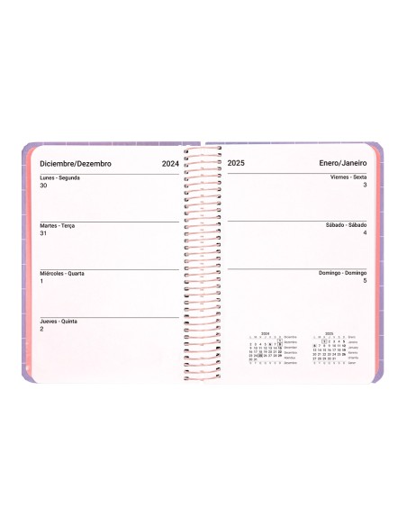 Agenda espiral liderpapel kimo los a6 2025 dia pagina malva papel 70 gr