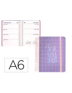 Agenda espiral liderpapel kimo los a6 2025 dia pagina malva papel 70 gr