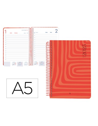 Agenda espiral liderpapel syro s a5 2025 dia pagina color rojo papel 60 gr catalan