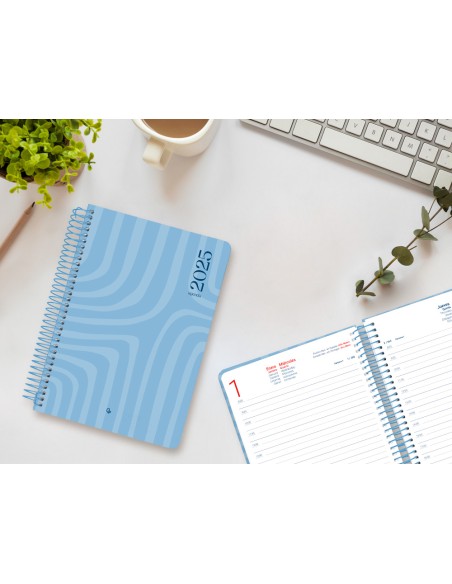 Agenda espiral liderpapel syro s a5 2025 dia pagina color azul papel 60 gr
