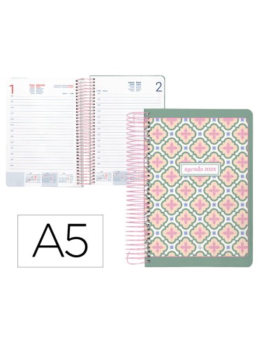 Agenda espiral liderpapel peri ssa a5 2025 dia pagina color verde papel 80 gr