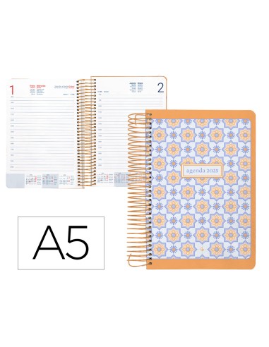 Agenda espiral liderpapel peri ssa a5 2025 dia pagina color naranja papel 80 gr