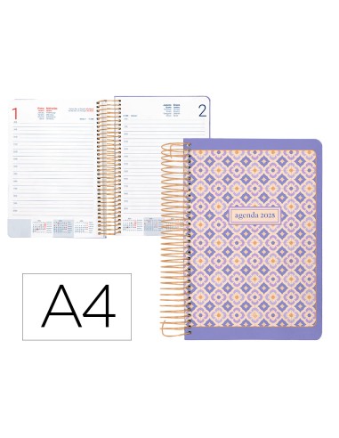Agenda espiral liderpapel peri ssa a4 2025 dia pagina color morado papel 80 gr