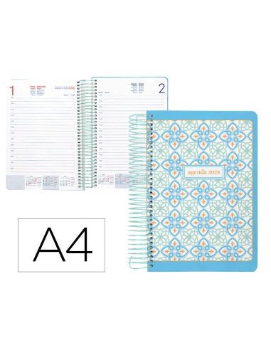 Agenda espiral liderpapel peri ssa a4 2025 dia pagina color azul papel 80 gr