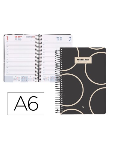 Agenda espiral liderpapel clas sic a6 2025 dia pagina blanco y negro 2 papel 70 gr