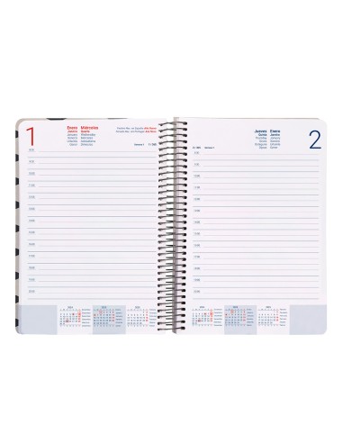 Agenda espiral liderpapel clas sic a6 2025 dia pagina blanco y negro 1 papel 70 gr