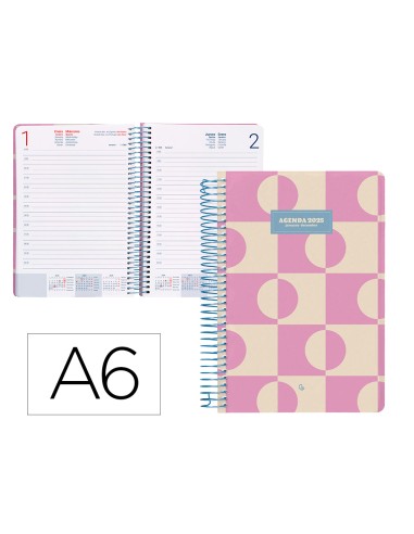 Agenda espiral liderpapel clas sic a6 2025 dia pagina color rosa papel 70 gr