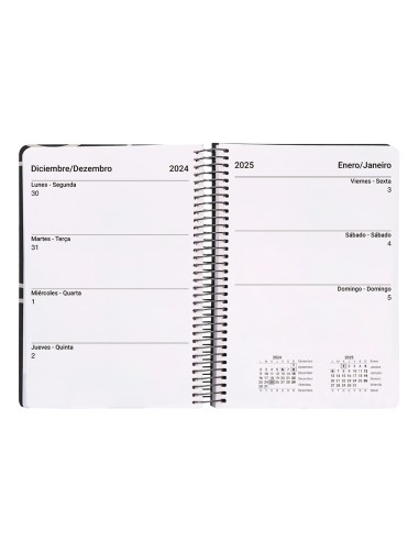Agenda espiral liderpapel clas sic a6 2025 dia pagina blanco y negro 2 papel 70 gr