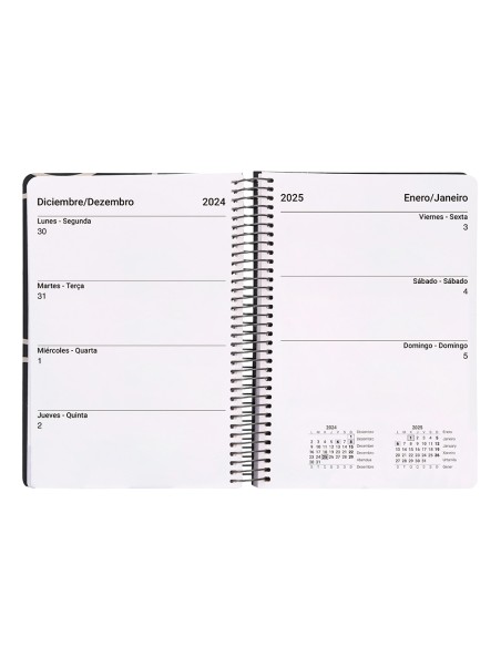 Agenda espiral liderpapel clas sic a6 2025 dia pagina blanco y negro 2 papel 70 gr
