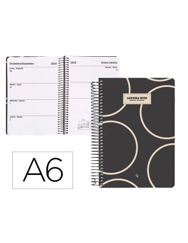 Agenda espiral liderpapel clas sic a6 2025 dia pagina blanco y negro 2 papel 70 gr