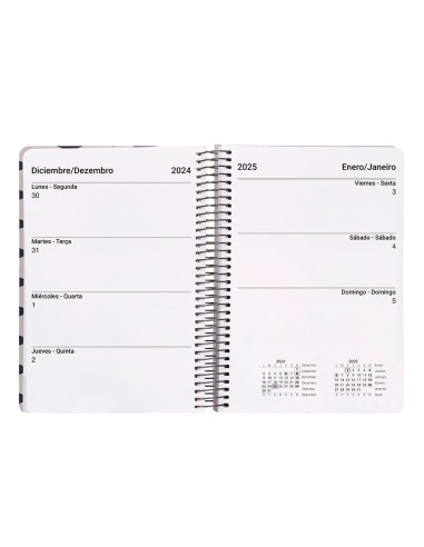 Agenda espiral liderpapel clas sic a6 2025 semana vista blanco y negro 1 papel 70 gr