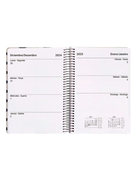 Agenda espiral liderpapel clas sic a6 2025 semana vista blanco y negro 1 papel 70 gr