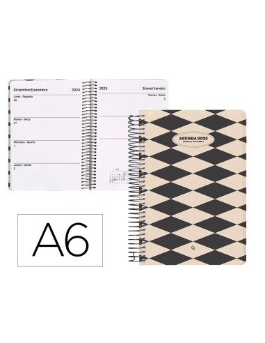 Agenda espiral liderpapel clas sic a6 2025 semana vista blanco y negro 1 papel 70 gr