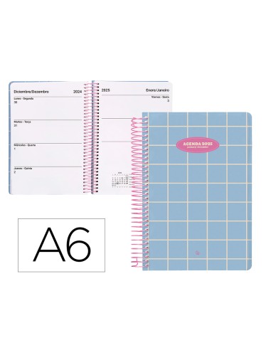Agenda espiral liderpapel clas sic a6 2025 semana vista light color azul papel 70 gr
