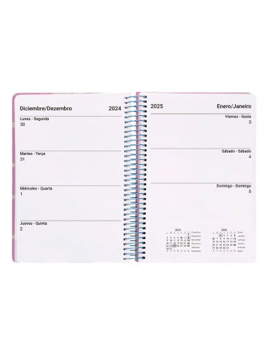 Agenda espiral liderpapel clas sic a6 2025 semana vista color rosa papel 70 gr