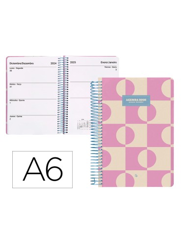 Agenda espiral liderpapel clas sic a6 2025 semana vista color rosa papel 70 gr