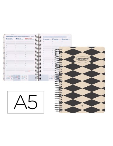 Agenda espiral liderpapel clas sic a5 2025 semana vista blanco y negro 1 papel 70 gr
