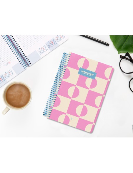 Agenda espiral liderpapel clas sic a5 2025 semana vista color rosa papel 70 gr