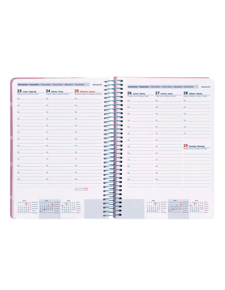 Agenda espiral liderpapel clas sic a5 2025 semana vista color rosa papel 70 gr