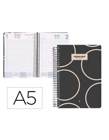 Agenda espiral liderpapel clas sic a5 2025 semana vista blanco y negro 2 papel 70 gr