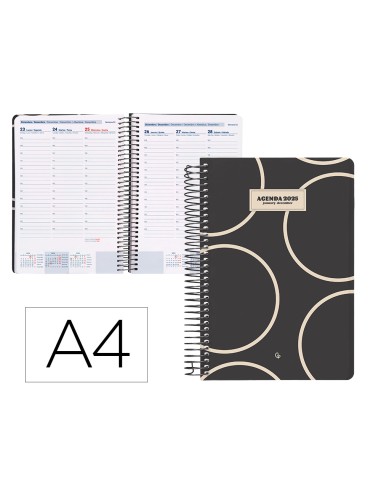 Agenda espiral liderpapel clas sic a4 2025 dia pagina blanco y negro 2 papel 70 gr