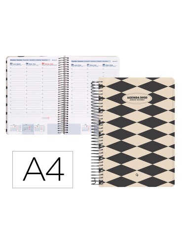 Agenda espiral liderpapel clas sic a4 2025 semana vista blanco y negro 1 papel 70 gr