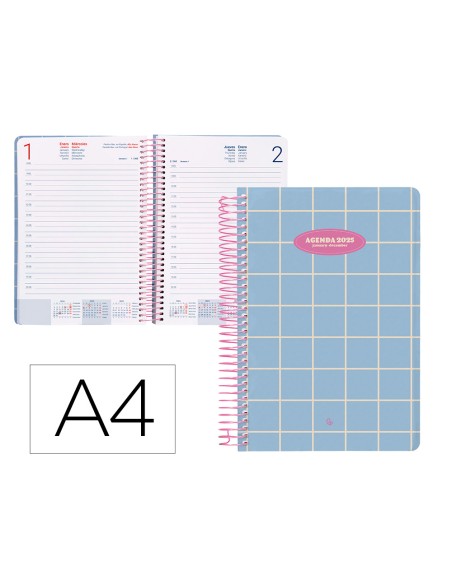 Agenda espiral liderpapel clas sic a4 2025 dia pagina color azul claro papel 70 gr
