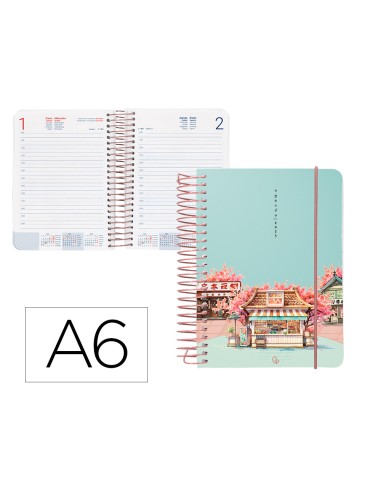 Agenda espiral liderpapel sant orini a6 2025 dia pagina cherry blossoms papel 60 gr