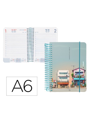 Agenda espiral liderpapel sant orini a6 2025 dia pagina street view papel 60 gr