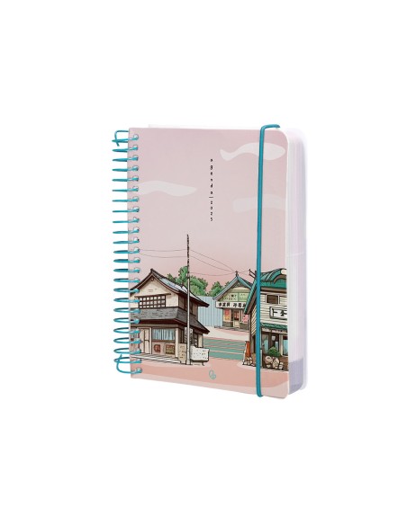 Agenda espiral liderpapel sant orini a6 2025 dia pagina atardecer rosa papel 60 gr
