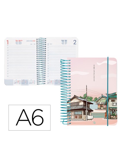 Agenda espiral liderpapel sant orini a6 2025 dia pagina atardecer rosa papel 60 gr