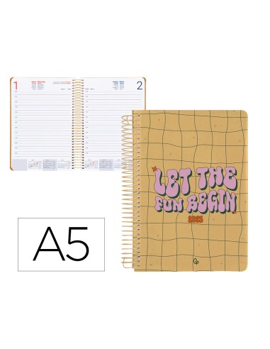 Agenda espiral liderpapel zant e a5 2025 dia pagina color amarillo papel 70 gr