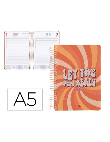 Agenda espiral liderpapel zant e a5 2025 dia pagina color naranja papel 70 gr