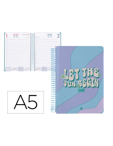 Agenda espiral liderpapel zant e a5 2025 dia pagina color azul papel 70 gr