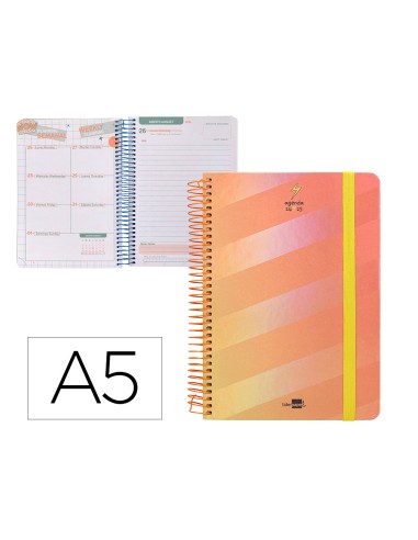 Agenda escolar liderpapel ano 24 25 escolar fantasia lines orange dia pagina a5