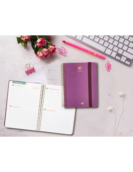 Agenda escolar liderpapel ano 24 25 curso classic lines morado 2 dias pagina a6