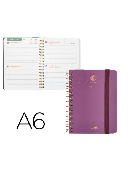 Agenda escolar liderpapel ano 24 25 curso classic lines morado 2 dias pagina a6