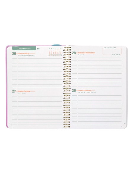 Agenda escolar liderpapel ano 24 25 curso classic lines rosa 2 dias pagina a6