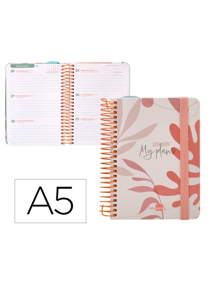 Agenda escolar liderpapel ano 24 25 curso classic my plans coral semana vista a6