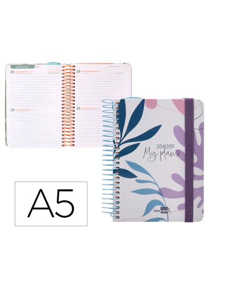 Agenda escolar liderpapel ano 24 25 curso classic my plans blue 2 dias pagina a6